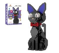 Black Cat Mini Building Block Kit, Cartoon Animal Model with Red Bow Tie