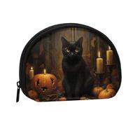 Black Cat Mini Zipper Coin Purse, Small Travel Organizer with All-Over Print, Durable Polyester Fabric, Compact Pouch for Coins,Keys