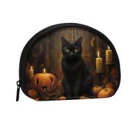 Black Cat Mini Zipper Coin Purse, Small Travel Organizer with All-Over Print, Durable Polyester Fabric, Compact Pouch for Coins,Keys