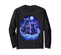Black-Cat Mom - Three Kitten Under Moon Design Long Sleeve T-Shirt