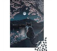 Black Cat Moon Night 1000 Piece Jigsaw, 38x26cm/1000pcs | For free time at home: Adult jigsaw puzzle with 1000 pieces keeps the challenge engaging over a longer puzzle session.
