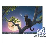 Black Cat Moon Night Jigsaw Puzzles Puzzles for Adults Kids. 1000 Pieces Whimsical Challenge Toy Educational Games Home Decoration for Adults& Kids Age 14 Years Up 38x26cm/1000pcs