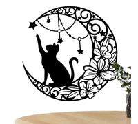 Black Cat Moon Wall Decor - Elegant Wrought Iron Cat Silhouette Art | Metal Hanging for Home, Kitchen, Dorm, Study and Indoor Spaces with Artistic Crescent Design