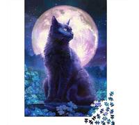 Black Cat Moonlight 1000 Pc Eco-Friendly Paper Puzzle Adult Hobbyists Portable Mind Decompression Hours Entertainment 38x26cm/1000pcs