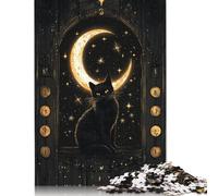 Black Cat Moonlit Window Jigsaw Puzzle Adult 1000 Pieces Classic Puzzle Wooden Jigsaw Puzzle Wall Art Unique Toys 1000pcs (75x50cm)