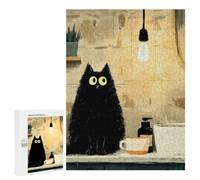 Black Cat Morning Bathroom Scene Jigsaw Puzzle, 500 PCS, Indoor Activity for The Home, A Mindful Leisure Activity for Puzzle Lovers, at Home