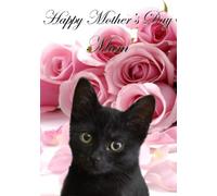 Black Cat Mother's Day Pink Rose Personalised Greeting Card A5 Any Name PR45