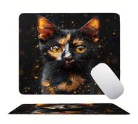 Black Cat Mouse Mat 20 x 15 cm Ultra Thin, with Stitched Edges Office Mouse Pad, Non-Slip Rubber Base, Waterproof & Washable, Home Desk Accessories, Aesthetic with Design Mousepad 200x150mm s0z-407