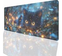 Black Cat Mouse Mat 23.5x11.8 inch Large Gaming Mouse Pad Desk Mat Stitched Edges, Non Slip Rubber Base, Waterproof Surface, Computer Accessories for Home Office Decor Gift LMDT14222