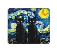 Black Cat Mouse Pad Square Art Mouse Pads for Desk Wireless Mouse Small Office Computer Mousepad for Laptop with Non-Slip Rubber Base Mouse Mat, 9.5×7.9 in, Starry Cats