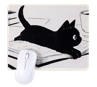 Black Cat Mouses Mat 10"X 8" Rectangle Mouse Pad Cute Cat Mousepad with NonSlip Rubber Base for Wireless Mouses Stitched Edge Mouse Mat Kawaii Anime Desktop Accessories for Desk Computer Laptop Office