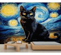 Black Cat Mural Starry Night Mural Abstract Art Wall Murals Fantasy Cartoon Animal Murals Wallpaper for Living Room Children's Room Company Sofa Wall 400 x 280 cm