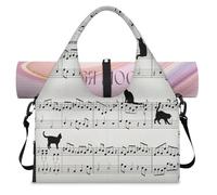 Black Cat Music Note Sports Duffle Bag with Shoe Compartment Weekend Overnight Bags Tote Cabin Luggage Bag for Gym Yoga Travel