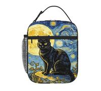 Black Cat Night Sky Lunch Bag With Detachable Buckle Handle | Thermal Lunch Box For Adults Reusable Compact Cooler For Work Travel Commute