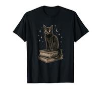 Black Cat Occult Moon Mystical Book Witchcraft Tattoo Art T-Shirt