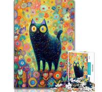 Black Cat Oil Painting 1000 Pieces Jigsaw Puzzle for Adults& Teens,Challenging Game And Family Play for Is Ideal As A Gift for The Whole Family (38x26cm)