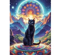 Black Cat on A Magic Carpet 500 Piece Jigsaw Puzzle for Adults Wildlife Plant Evening Wine Companion Relaxing Hobby Interlocking Pieces for Wine 500 PCS