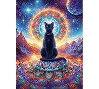 Black Cat on A Magic Carpet Under The Moon 500 Pieces Set Classic Jigsaw Puzzle Wildlife Plant Teen Fans 14-18 Yrs Logic Skill Leisure Adventure Valentines Thick Cardboard Creativity & Gift Giving 5