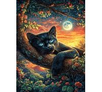 Black Cat on A Tree Branch Under The Moon 1000 Pieces Premium Jigsaw Puzzle Wildlife Pet Adult Jigsaws Educational Challenge Mental Exercise Wall Art Winter Durable Cardboard 1000 PCS