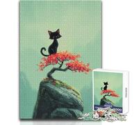 Black Cat on Autumn Tree 1000 Piece Jigsaw Puzzles for Teenagers Educational Mental Focus Game Heartwarming Special Present Idea Size 50x75cm