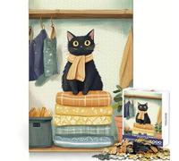 Black Cat on Blanket Stack 1000 Piece Jigsaws for Adults Puzzle Brain Wellness Time Well Spent Perfect Lock Birthday Present (50x75cm)