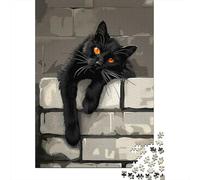 Black Cat on Brick Wall 1000 Piece Jigsaw Puzzle, 70x50cm/1000pcs, for Adults, Quiet Home Activity, Evening Leisure And Year-Round Leisure