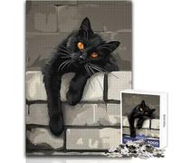 Black Cat on Brick Wall Adult Jigsaw Puzzles1000 Pieces Fun Brain Training Learning Game Great Unique Surprise Present Size 38x52cm