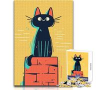 Black Cat on Brick Wall Jigsaws 1000 Pieces for Teenagers Strategic Thinking Learning Game Ideal Meaningful Gift for Any Event Size 38x52cm