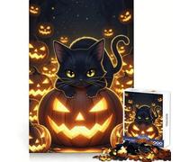 Black Cat on Halloween Pumpkin Patch 1000 Piece Jigsaw Puzzles for Teenagers Recall Power Cozy Downtime Firm Interlock Lovely Gift (38x52cm)