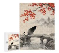 Black Cat on Japanese Stone Bridge Jigsaw Puzzle for Adults And Families, 500 PCS, A Creative Way to Unwind after A Busy Day, for Family Nights