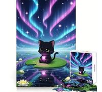 Black Cat on Lily Pad 1000 Piece Jigsaw Puzzles for Adults Mental Exercise Pleasant Leisure Snug Lock Unique Gift (50x75cm)