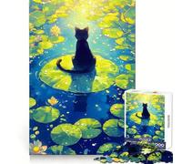 Black Cat on Lily Pad - Pound Lake Puzzles for Adults 1000 Puzzles Cognitive Workout Time Well Spent No Rough Edges Merry Gift (38x52cm)