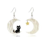 Black Cat on Moon Earrings for Women Cute Animal Drop Dangle Earrings Unique Acrylic Bat Earrings Sparklingly Lightweight Purple Star Earrings Christmas Halloween Cosplay Party Jewelry, L, Acrylic, No