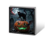 Black Cat on Scary Orange Pumpkin Lapel Pin Square Metal Brooch Pin with Secure Pin Back Fashion Button Badge for Clothing, Hats, Bags Decoration