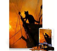 Black Cat on Ship at Sunset 1000 Piece Jigsaw Puzzle for Teenagers Brain Teasing Mindful Leisure Smooth Edges Chic Xmas Gift (38x26cm)