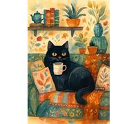 Black Cat On The Couch - A5 A4 A3 Cat Poster Wall Art Featuring Illustration of Cats for Home or Office Interior Decoration (A3 (420x297mm), High-resolution paper)