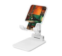 Black Cat On The Green Couch Foldable Cell Phone Stand Adjustable Angle Height Desktop Portable Cellphone Cradle Compatible With All Smartphone White-Style