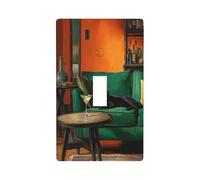 Black Cat On The Green Couch Light Switch Cover Decorative Single Toggle 1 Gang Wall Plate for Kitchen Farmhouse Bedroom Bathroom Art Decor