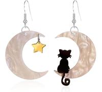 Black Cat on the Moon Dangle Earrings Acrylic Star Mismatched Earrings Animal Lovely Women Halloween Jewelry Light Weight (beige cat earring)