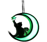 Black Cat On The Moon Metal Window Hanging Ornaments Stained Acrylic Suncatcher Luminous Wall Art Decorations, Glow in The Dark Halloween Cat Memorial Gifts, 7.5 Inches