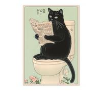Black Cat On The Toilet Anime Animal Poster, Funny Bathroom Wall Art Print, Manga, Bathroom Wall Art, Toilet Decor, A3 (Print Only) - 42x29.7cm