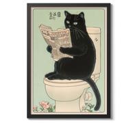 Black Cat On The Toilet, Japanese Wall Art, Cat Poster (A1 Black)