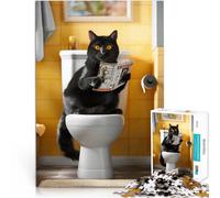 Black Cat on the ToiletJigsaw Puzzles for Adults 1000 Piece Hand speed competition with Fully Interlocking Randomly Shaped Pieces 38x26cm