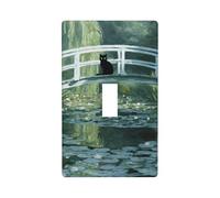 Black Cat On The White Arched Bridge Light Switch Cover Decorative Single Toggle 1 Gang Wall Plate for Kitchen Farmhouse Bedroom Bathroom Art Decor