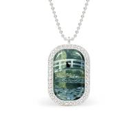 Black Cat on The White Arched Bridge Rectangle Pendant Necklace Silver Women Jewelry Alloy Keychain Tag Jewelry