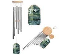 Black Cat on The White Arched Bridge Wind Chimes Memorial Deep Tone Windchime with 6 Aluminum Tubes Outdoor Backyard Garden Decoration