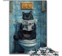 Black Cat on Toilet Jigsaw Puzzles for Adults, Pattern Assembly Deal As Gifts for The Whole Family Suitable for And 14 26x38cm