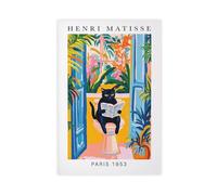 Black Cat on Toilet Wall Art Poster, Funny Bathroom Decor, Maximalist Decor, Tropical Botanical Art Unframe-style 16x24inch(40x60cm)