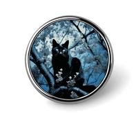 Black Cat on Tree Round Lapel Pins Backpack Pin Cute Brooch Decoration Brooches for Women Men Fashion Button Badges for Hat Backpacks Purses Jackets Shirt Suit
