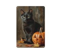 Black Cat Orange Pumpkin Tin Metal Signs Wall Art Decorations for Bar Pub Club Cafe Room Farmhouse White 30x20cm